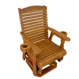 Fortune Candy - Wooden Swivel Glider Chair, 360° Patio Rocker, Solid Fir Wood, Smooth Glide for Porch Yard Garden( - Teak Tone