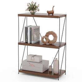 Costway - 1 PCS 3-Tier Multipurpose Display Rack Freestanding Bookcase with Metal Frame - Brown