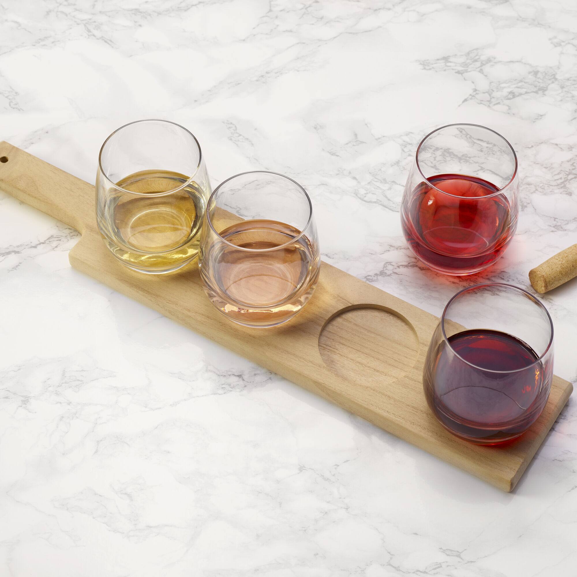 Alt View 1. Houdini - 5-Piece Wine Flight Tasting Board - Clear glass and natural wood.