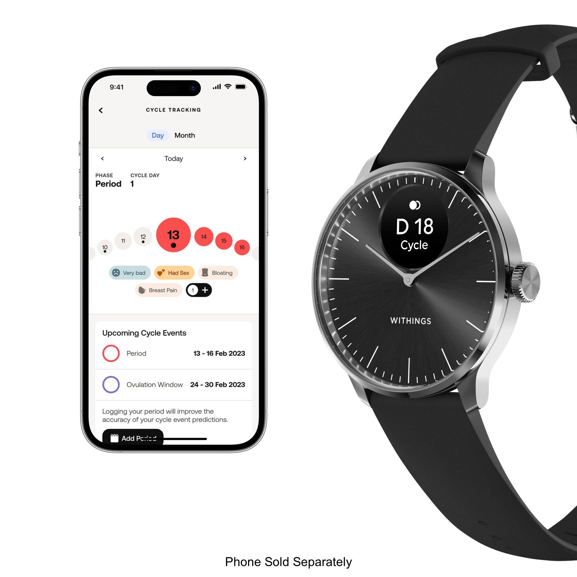 Left. Withings - ScanWatch Light -  Daily Health Hybrid Smartwatch - 37mm - Black/Silver.
