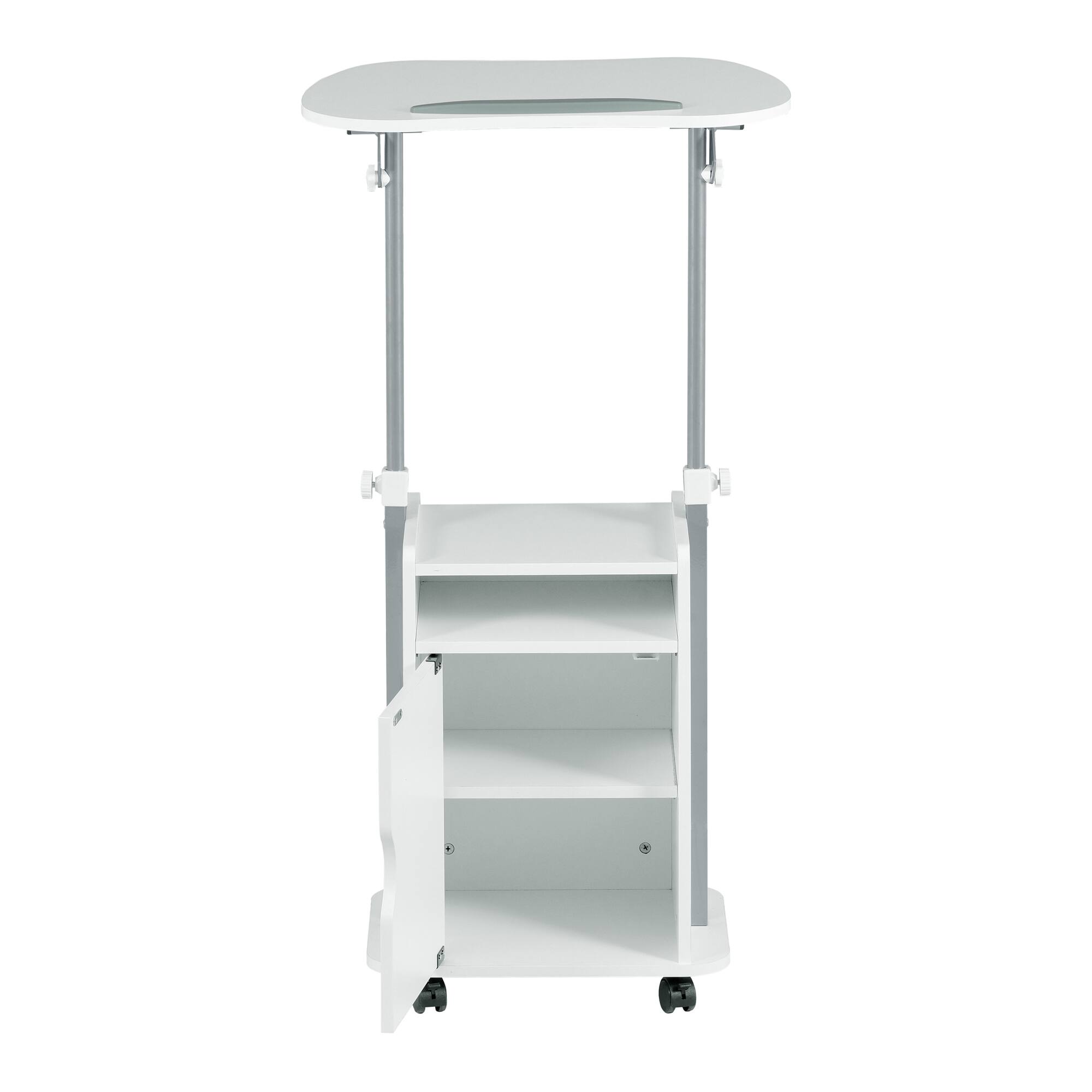 Alt View 4. GOODSILO - Adjustable Sit-to-Stand Rolling Laptop Cart with Concealed Storage and Mobile Workstation Design - White.