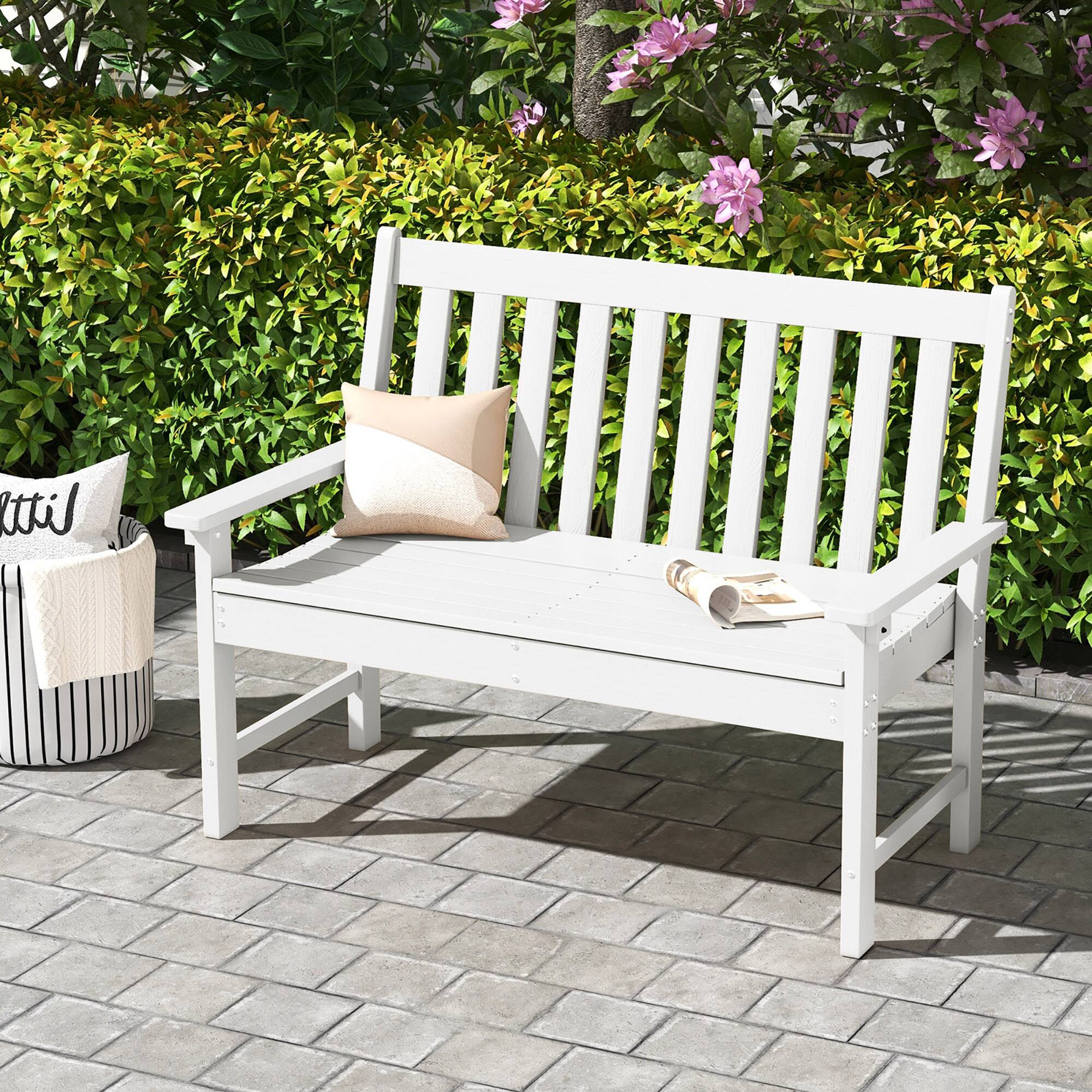 Alt View 3. Gymax - Gymax Garden Bench All-Weather HDPE 2-Person Outdoor Bench for Front Porch Backyard White - White.