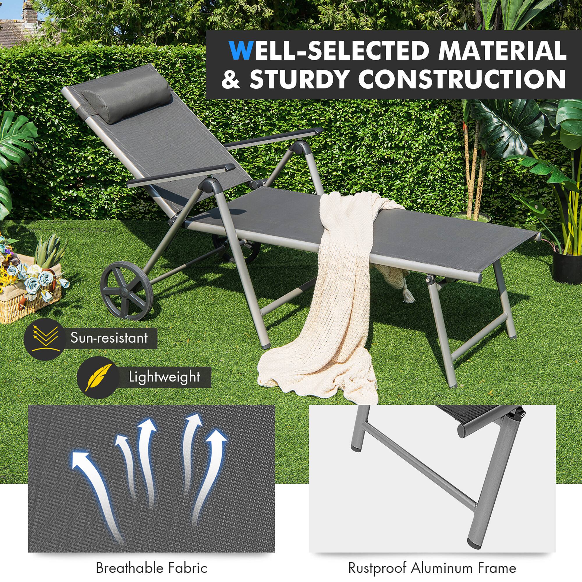 WELL-SELECTED MATERIAL & STURDY CONSTRUCTION
Sun-resistant
Lightweight
Breathable Fabric
Rustproof Aluminum Frame