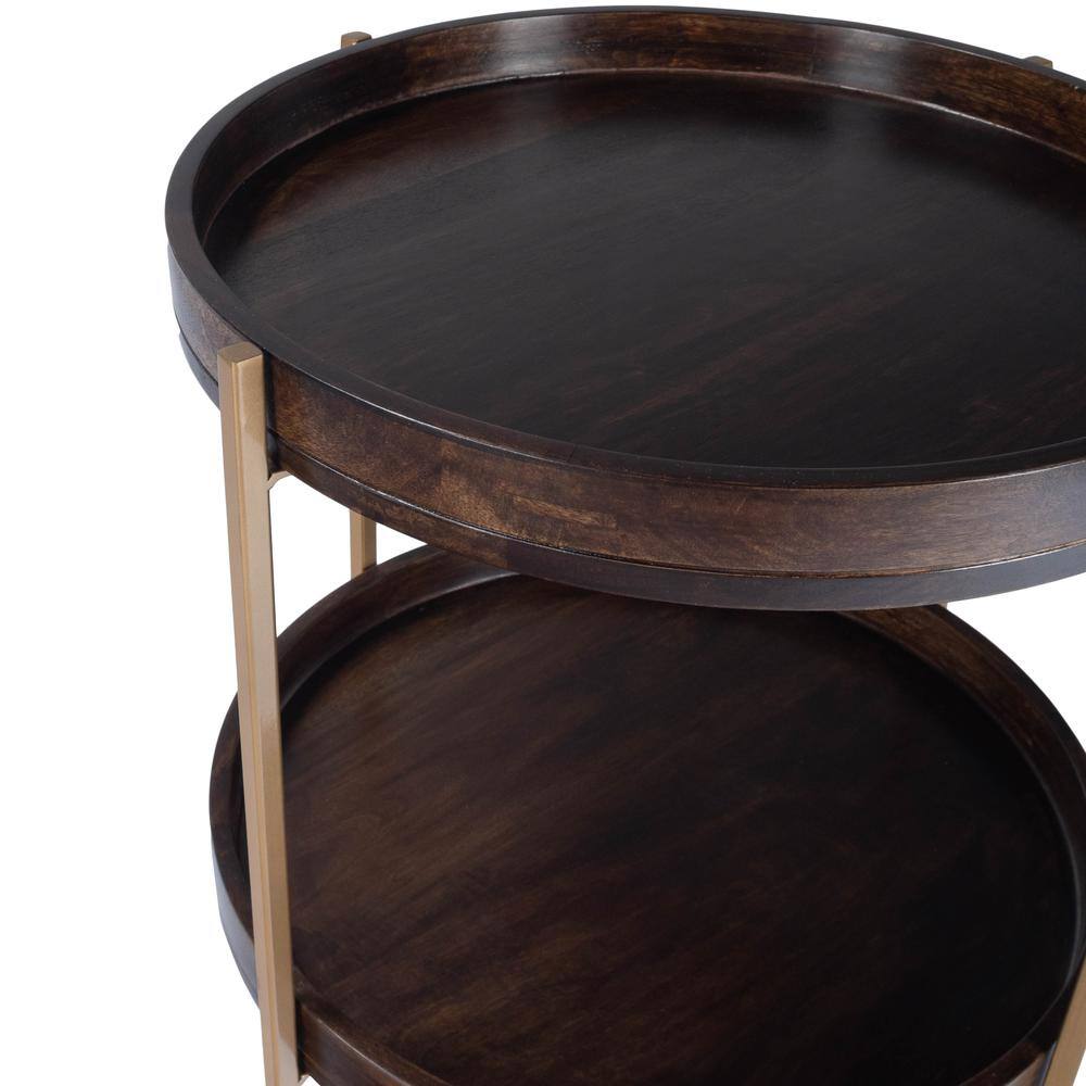 Left. Butler Specialty - Damirra 23 in. W Round Wood & Metal 2 Tier Side Table - Dark Brown.