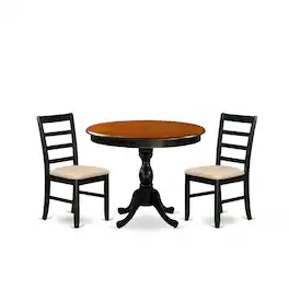 East West Furniture - 3-Pc Modern Dining Table Set Includes a Round Kitchen Table and 2 Linen Fabric Dining Room Chairs - Multi-Color