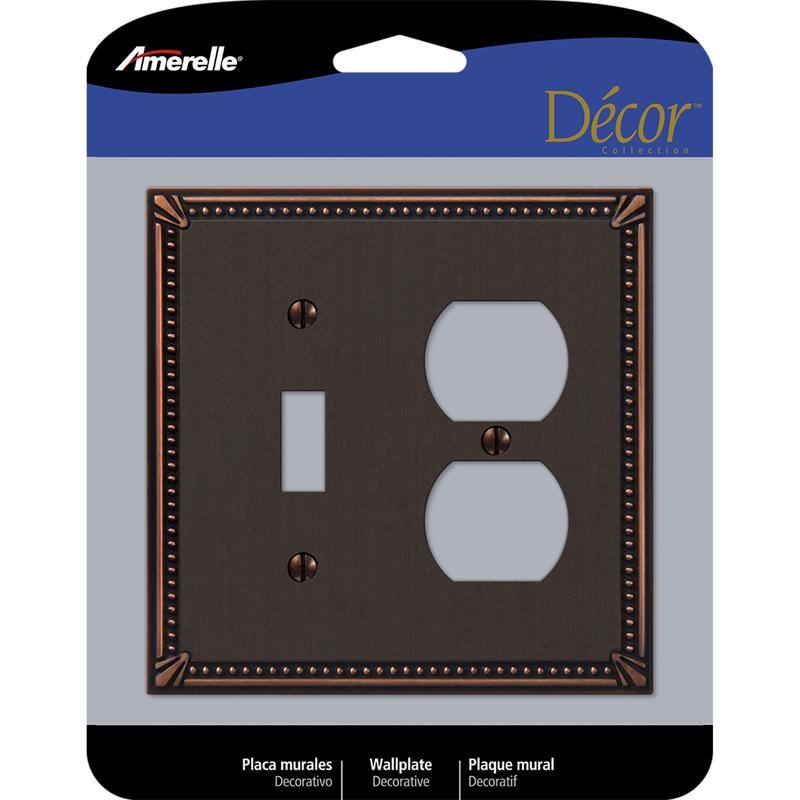 AMERELLE - Imperial Bead Aged 2 gang Die-Cast Metal Toggle Wall Plate 1 pk - Bronze