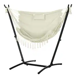 Outsunny - Shape Stand Hammock Chair, Headrest Include Hammock Swing - Cream White