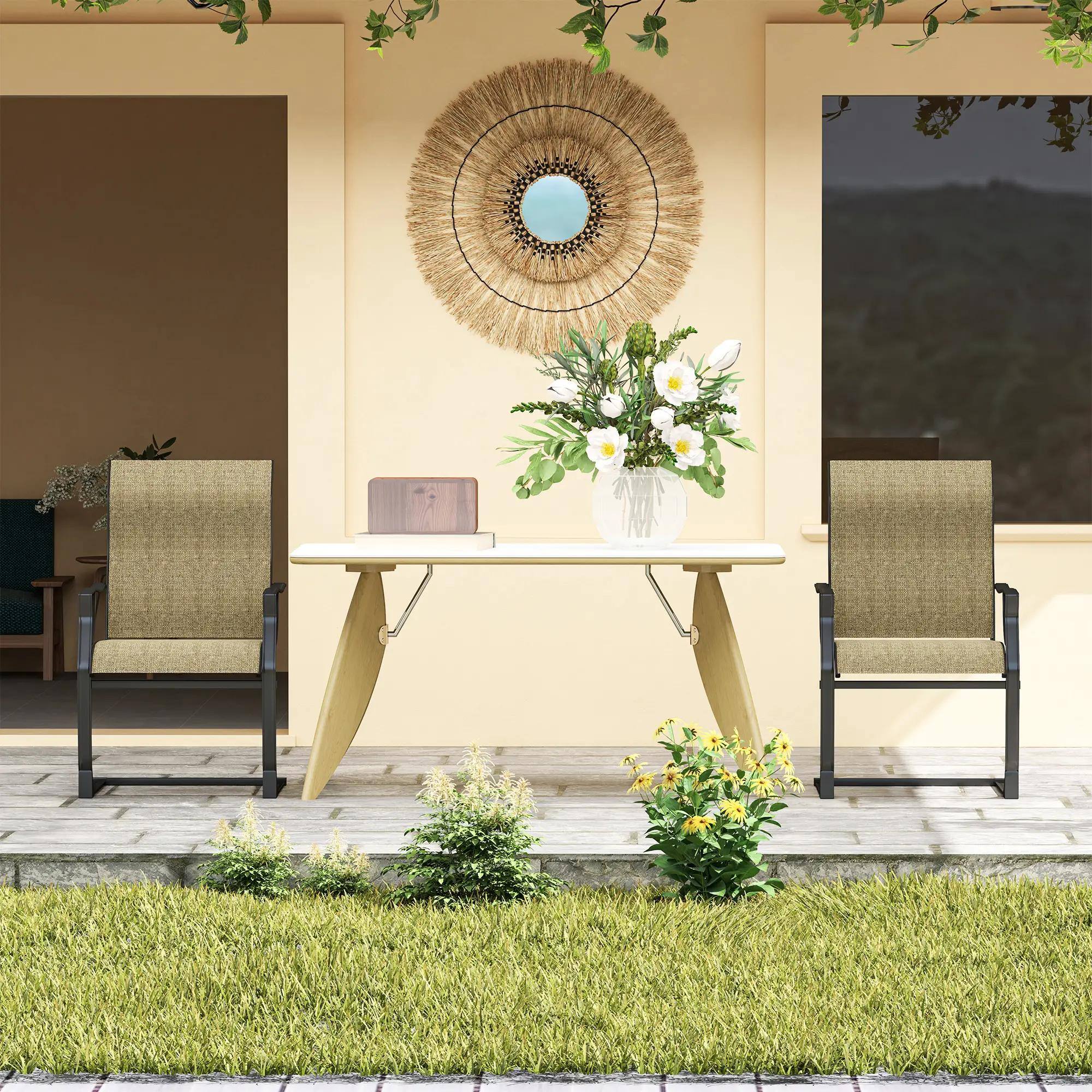 Back. Resenkos - Resenkos High-Back Dining Chairs Set of 2, Breathable Fabric & Metal Frame, Comfortable for Patio, 256LBS Capacity,Brown - Brown.