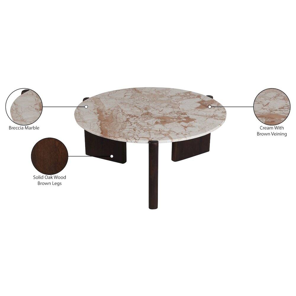 Breccia Marble Cream With Brown Veining Solid Oak Wood Brown Legs