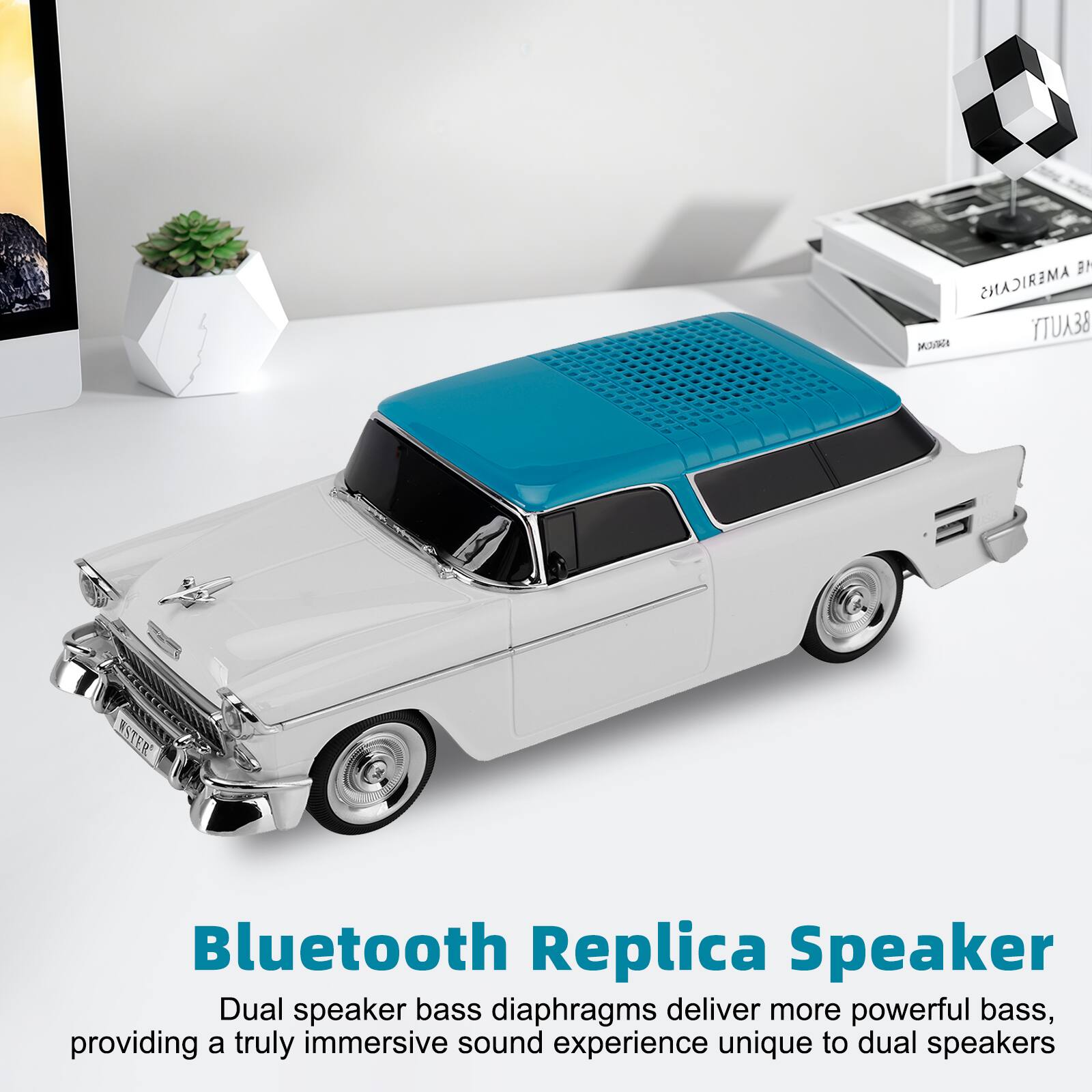 AMERICANS TTUA38 ntisie WSTER Bluetooth Replica Speaker Dual speaker bass diaphragms deliver more powerful bass, providing a truly immersive sound experience unique to dual speakers