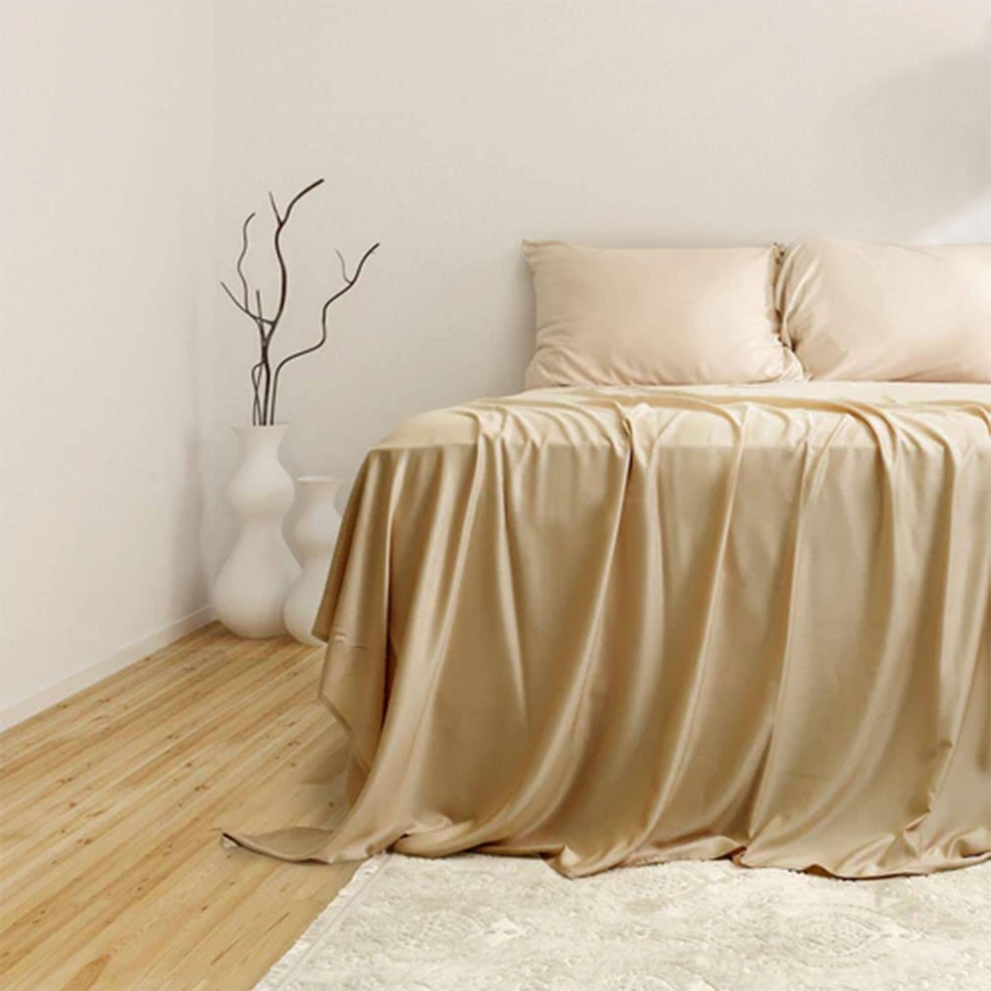 Alt View 10. Sleepgram - Sleepgram Viscose from Bamboo Cal King Bed Sheet Set with 2 Pillowcases, Sand - Sand.