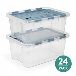 Sterilite - 20 Qt Hinged Lid Storage Box, Plastic Container, Washed Blue, 24 Pack