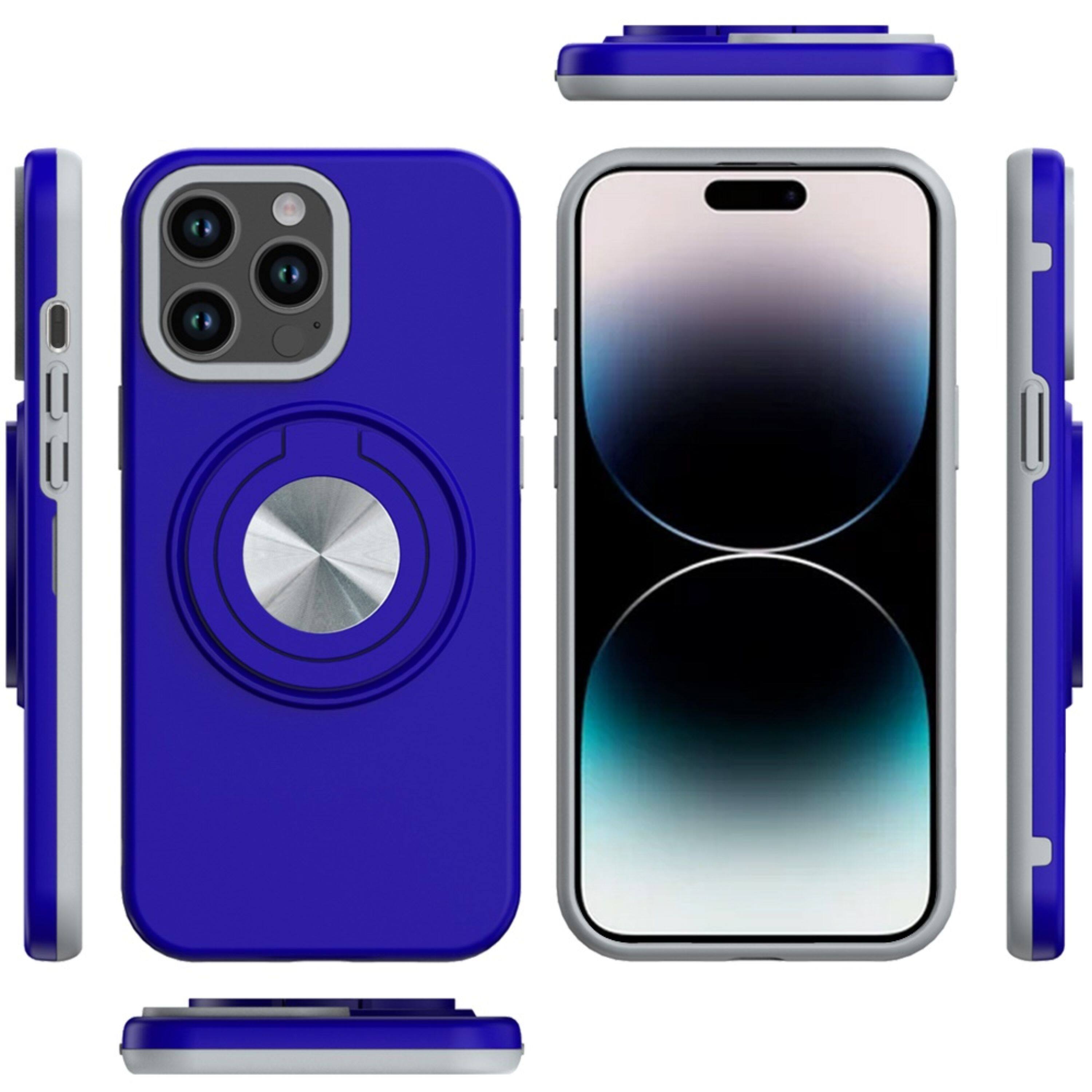 Angle. Kitcheniva - Rugged 360 Ring Stand Case For iPhone 14 Pro Max Blue - Blue.