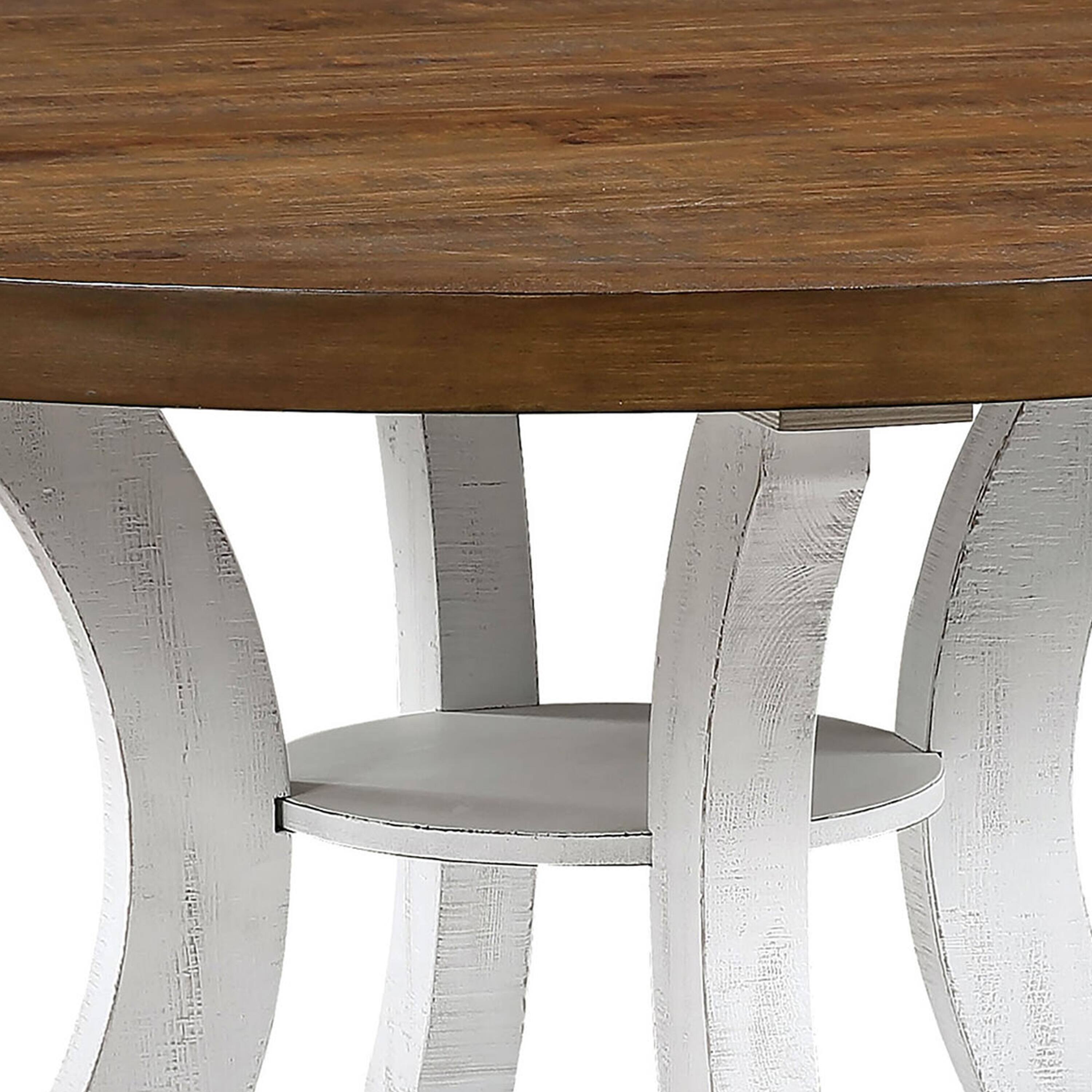 Alt View 2. Manhattan Lane - Dual Tone Round Top Dining Table with Pedestal Base, Brown and White - Brown, White.