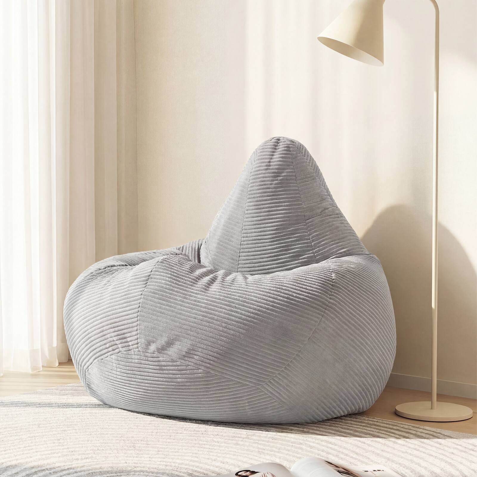 Alt View 1. Costway - Costway Bean Bag Chair for Adults with Skin-friendly Corduroy Cover & Soft Sponge Filling - Light Gray.