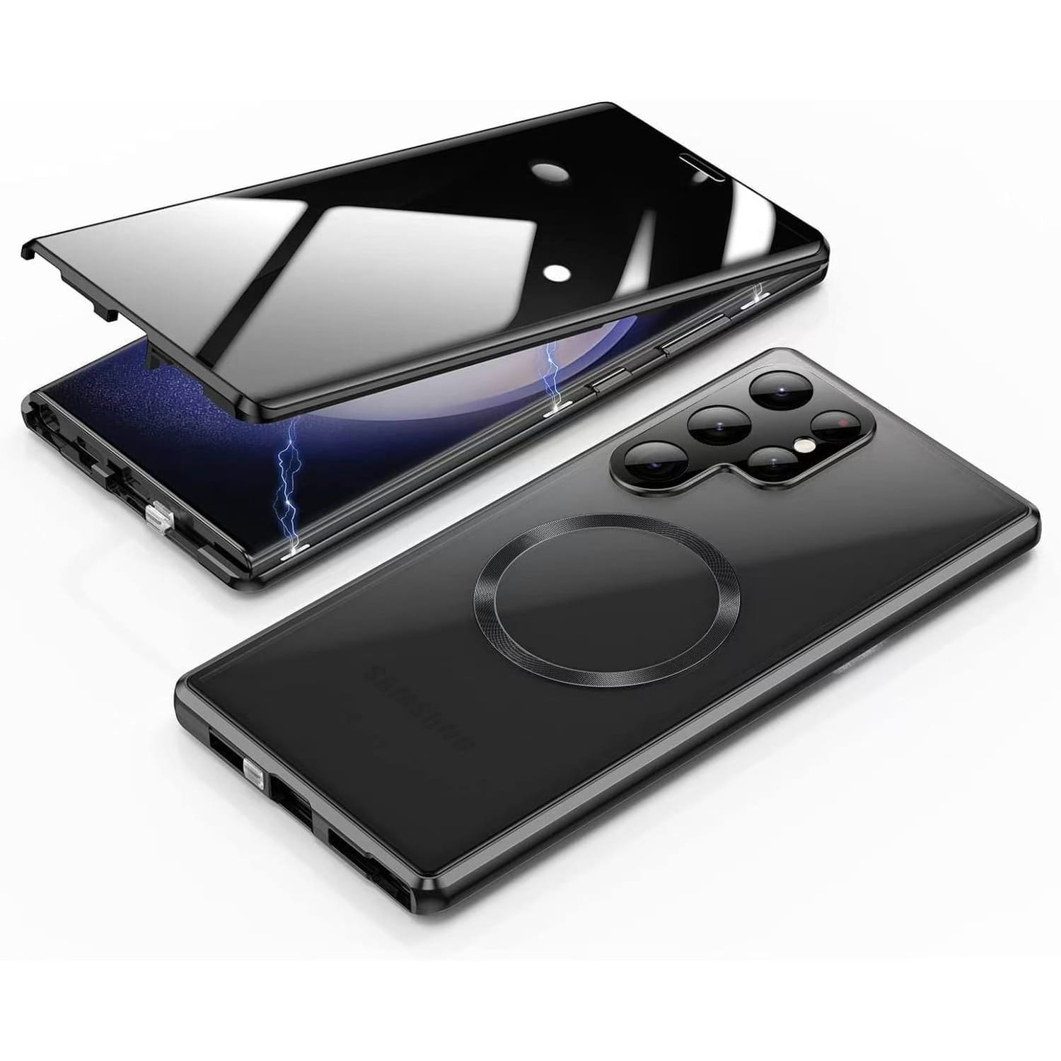 Dteck - Privacy Tempered Glass Magnetic Case for Samsung Galaxy S25 Ultra,Full Body Phone Case Metal Frame Shockproof Hard Cover - Black