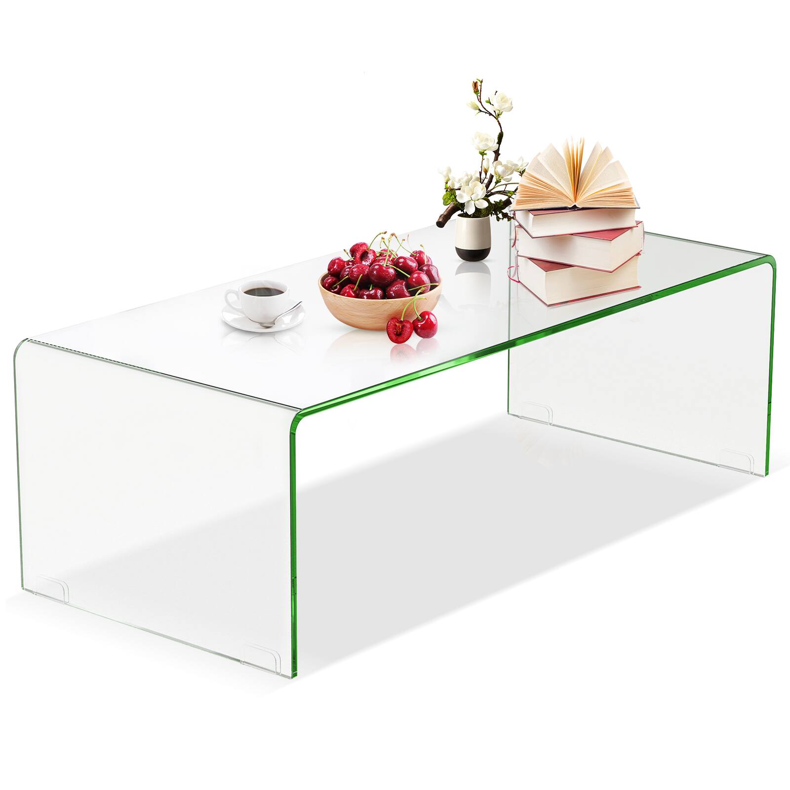 Costway - Tempered Glass Coffee Table Accent Cocktail Side Table Living Room Furniture - Clear