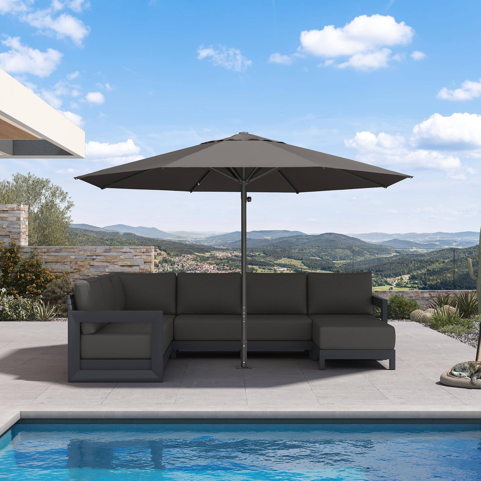 Front. PURPLE LEAF - 13 ft.Round Patio Market Umbrella With Heavy-Duty Commercial Hydraulic Semi-Automatic Lifting System - Gray.