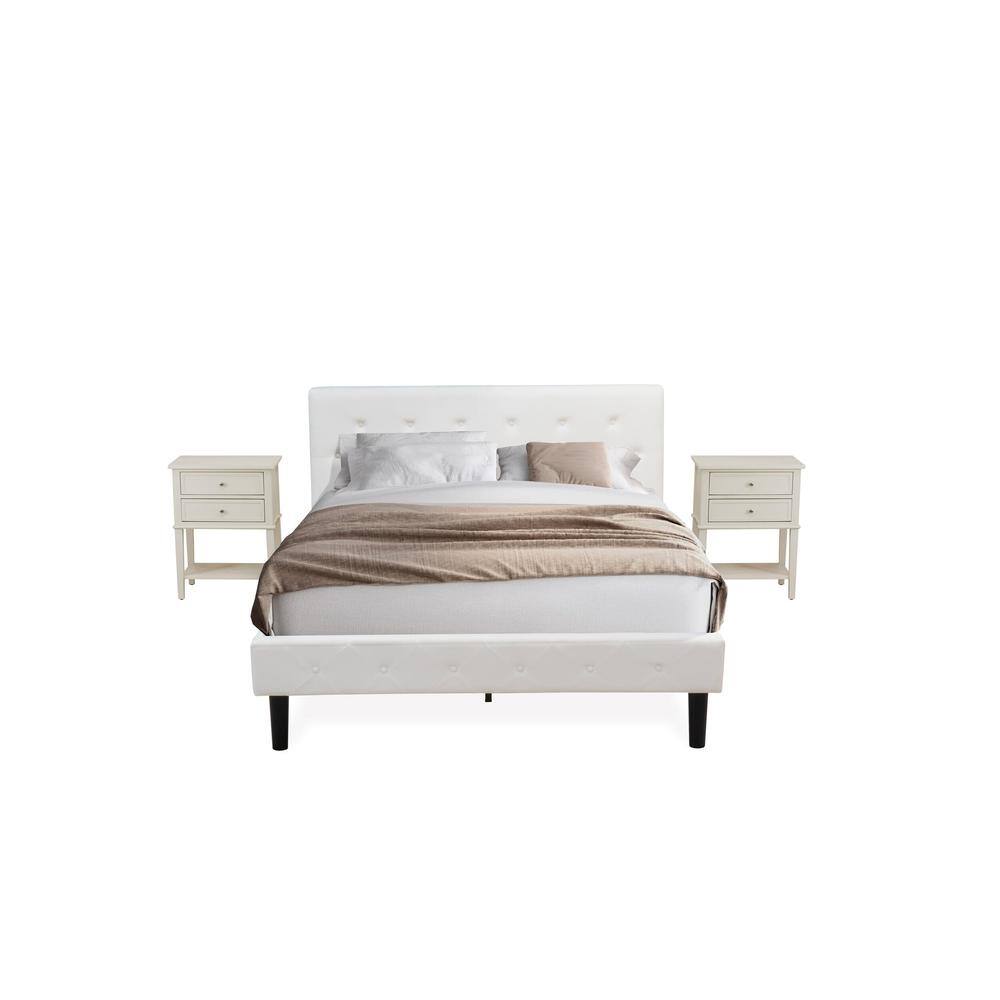 Alt View 4. East West Furniture - NL19Q-2VL0C 3 Piece Bed Set - 1 Bed White Velvet Fabric Headboard and 2 Nightstands - Wire Brushed Butter Cream Finish - White Velvet.