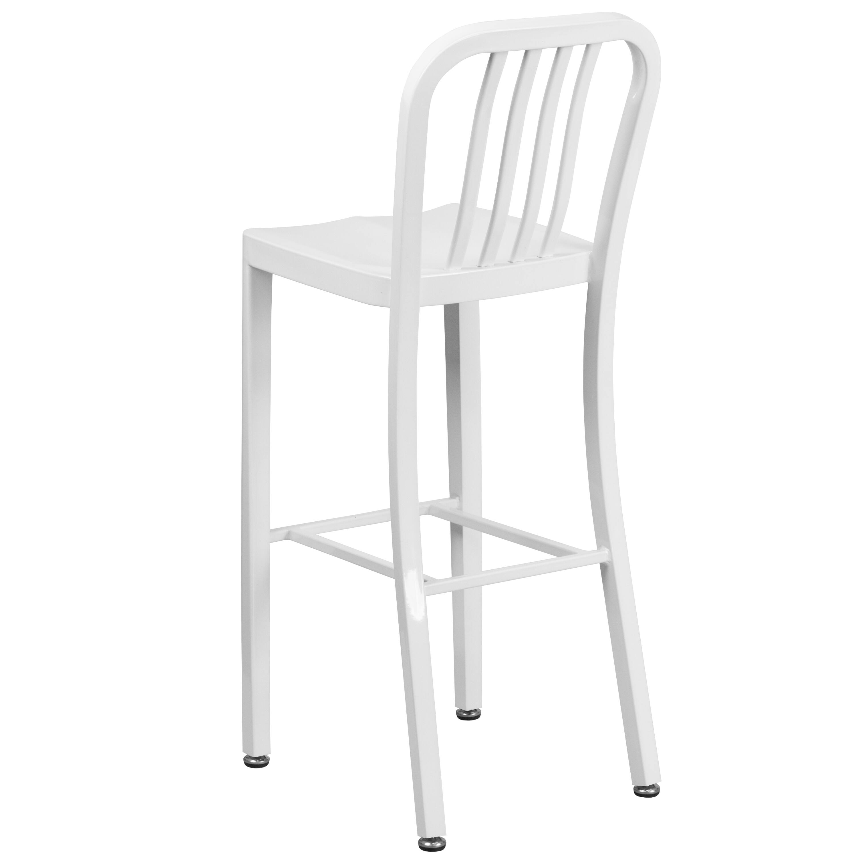 Alt View 5. Emma + Oliver - Commercial Grade 30"H Colorful Metal Indoor-Outdoor Vertical Slat Back Barstool - White.