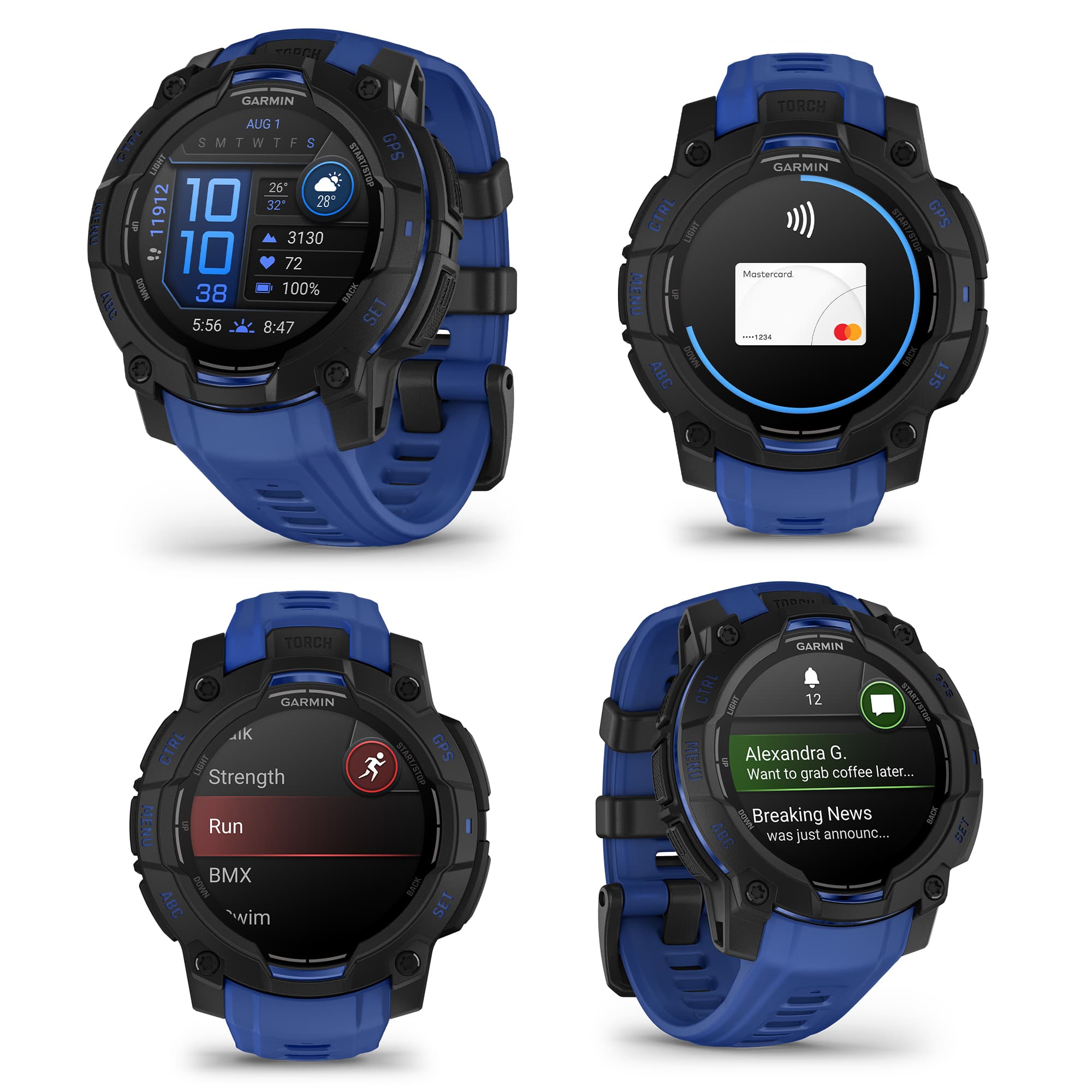 Garmin Instinct 3, 45mm AMOLED, Black and Bolt Blue Black (2025