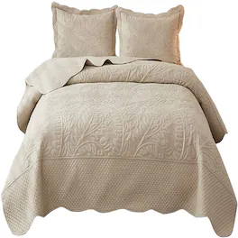 MarCielo - 2/3 Piece 100% Cotton Oversized Bedspread Lightweight Quilt Set - Beige Khaki