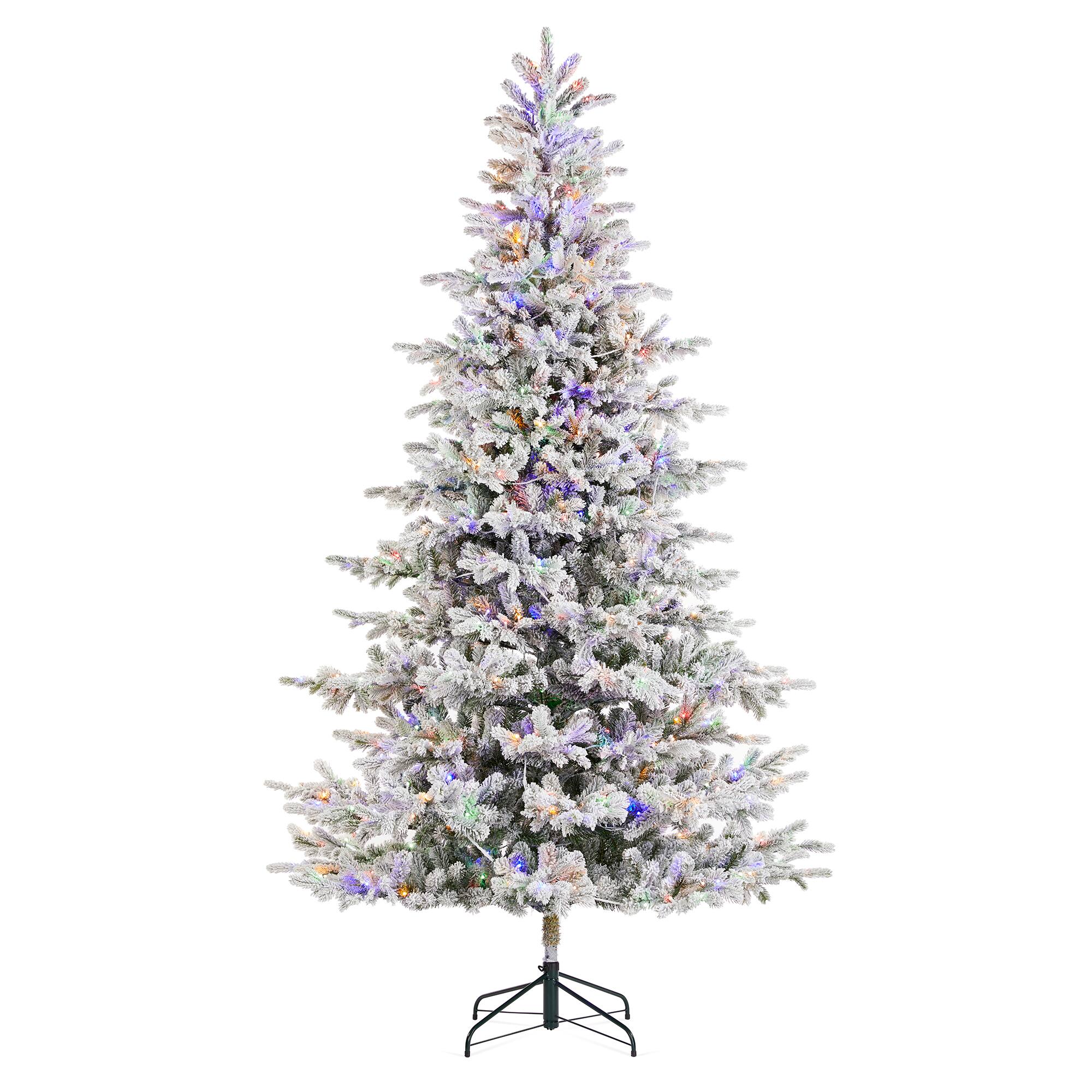 Angle. Glitzhome - 9ft Pre-Lit Flocked Full Fir Artificial Christmas Tree with 650 LED Lights - White.