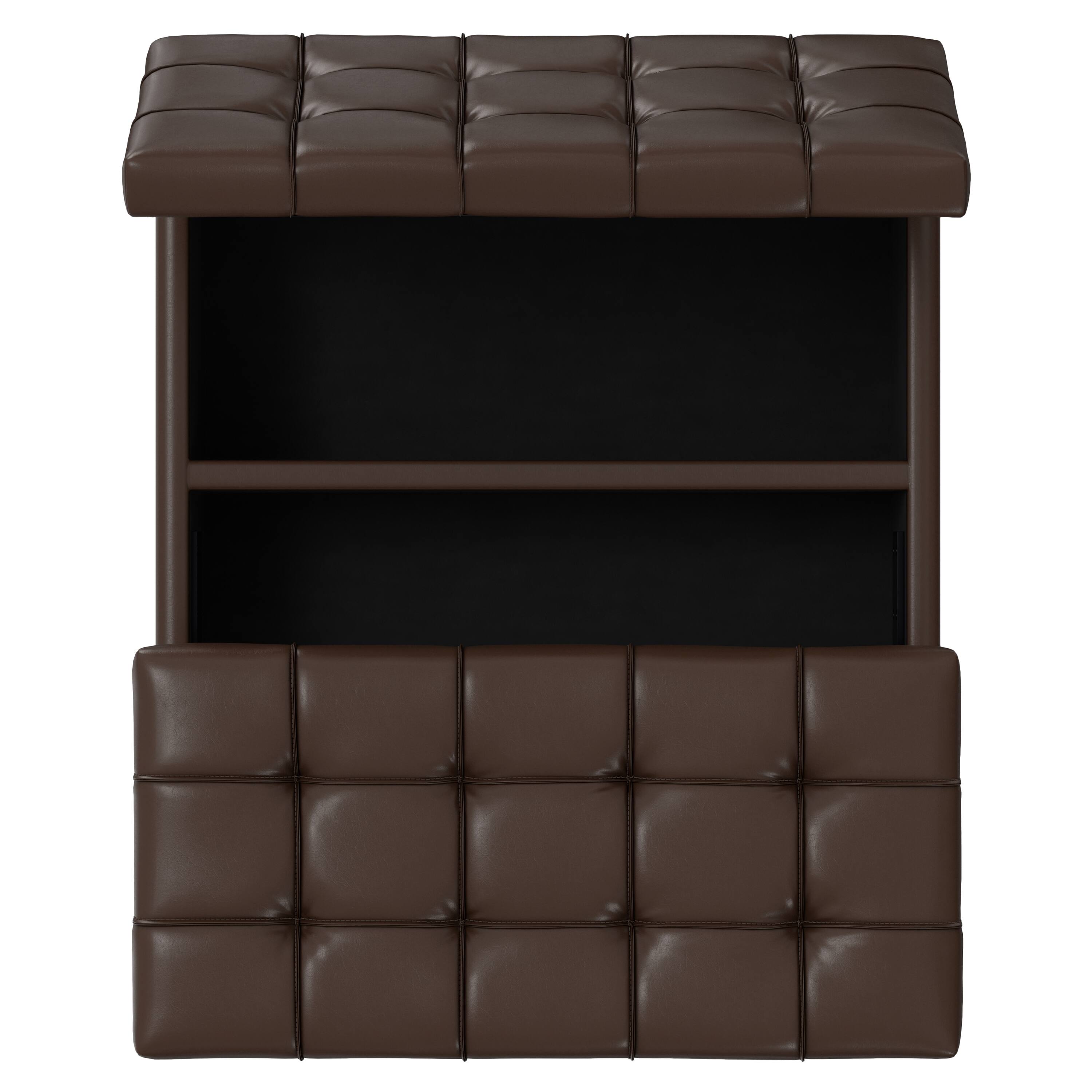 Alt View 4. Simpli Home - Harrison 30 inch Transitional Square Small Coffee Table Storage Ottoman in Chocolate Brown Vegan Faux Leather, Assembled - Chocolate Brown.