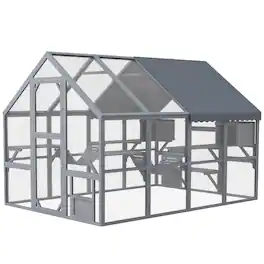 Pawhut - Catio Outdoor Cat Enclosure with Waterproof Cover, 2 Condos, 6 Platforms, Bridge