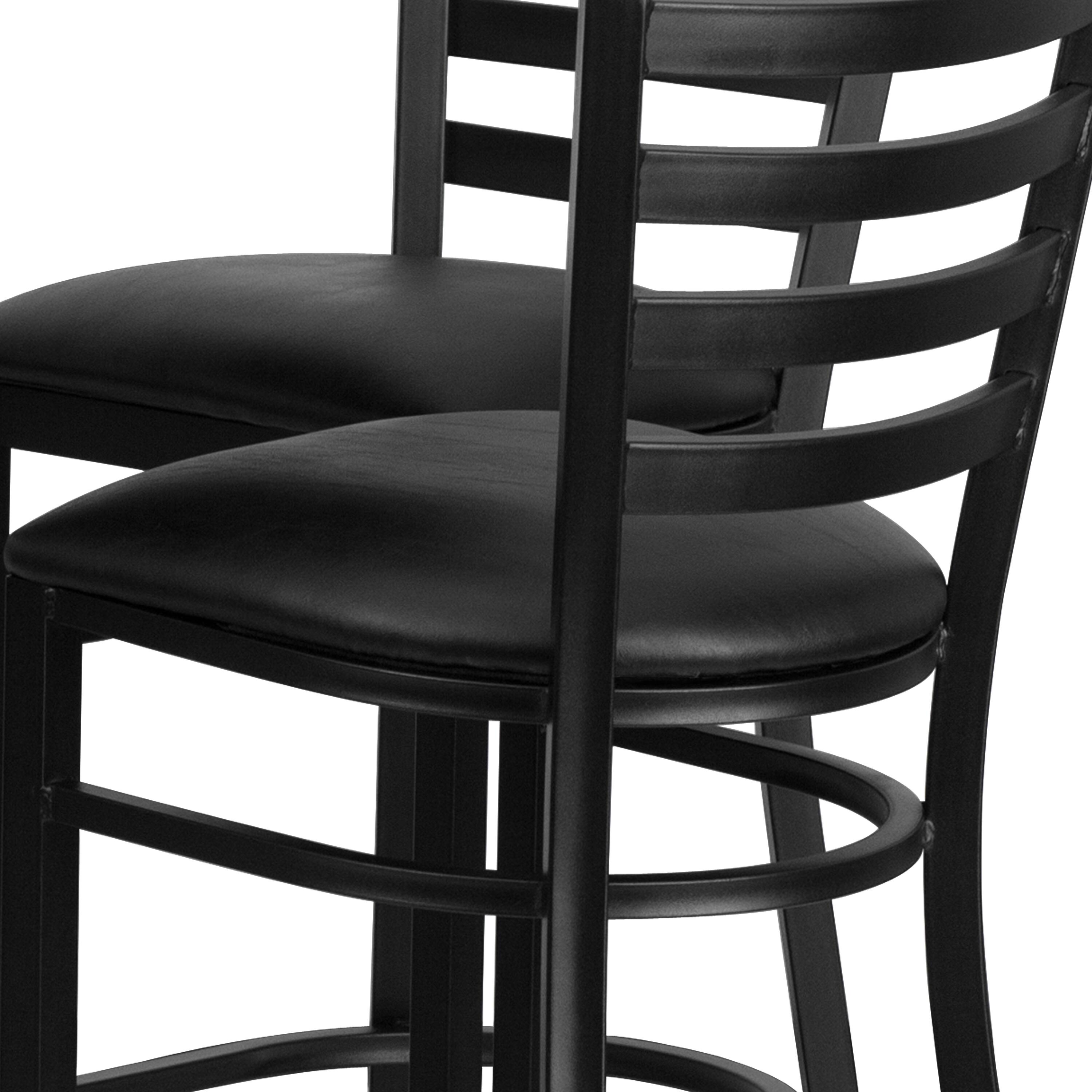 Alt View 5. Emma + Oliver - 30" Round Laminate Table Set with X-Base and 4 Ladder Back Stools - Black Top/Black Vinyl Seat.