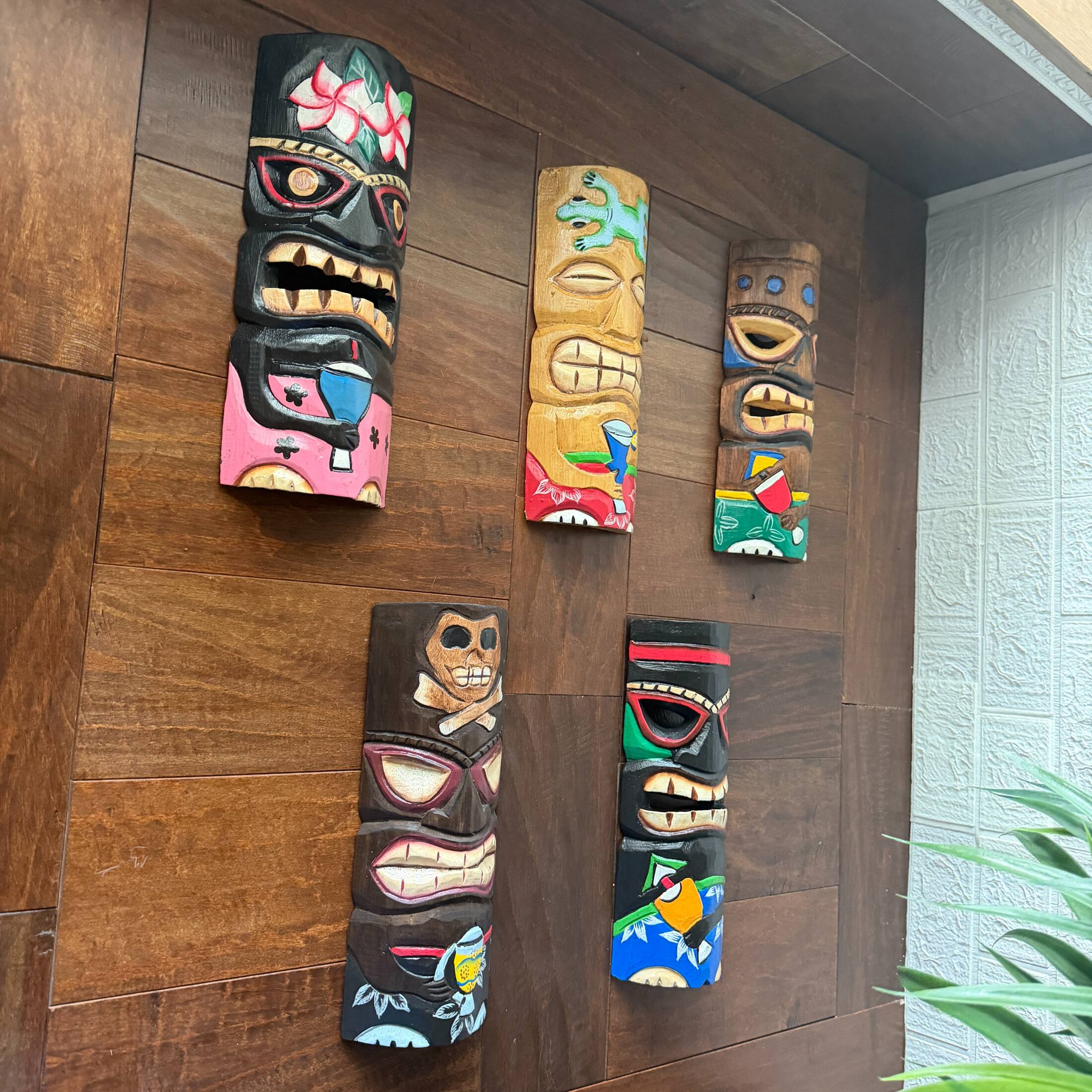 Alt View 4. Zeckos - Set of 5 Polynesian Style Wooden Tiki Masks 12 in. - Multicolored.