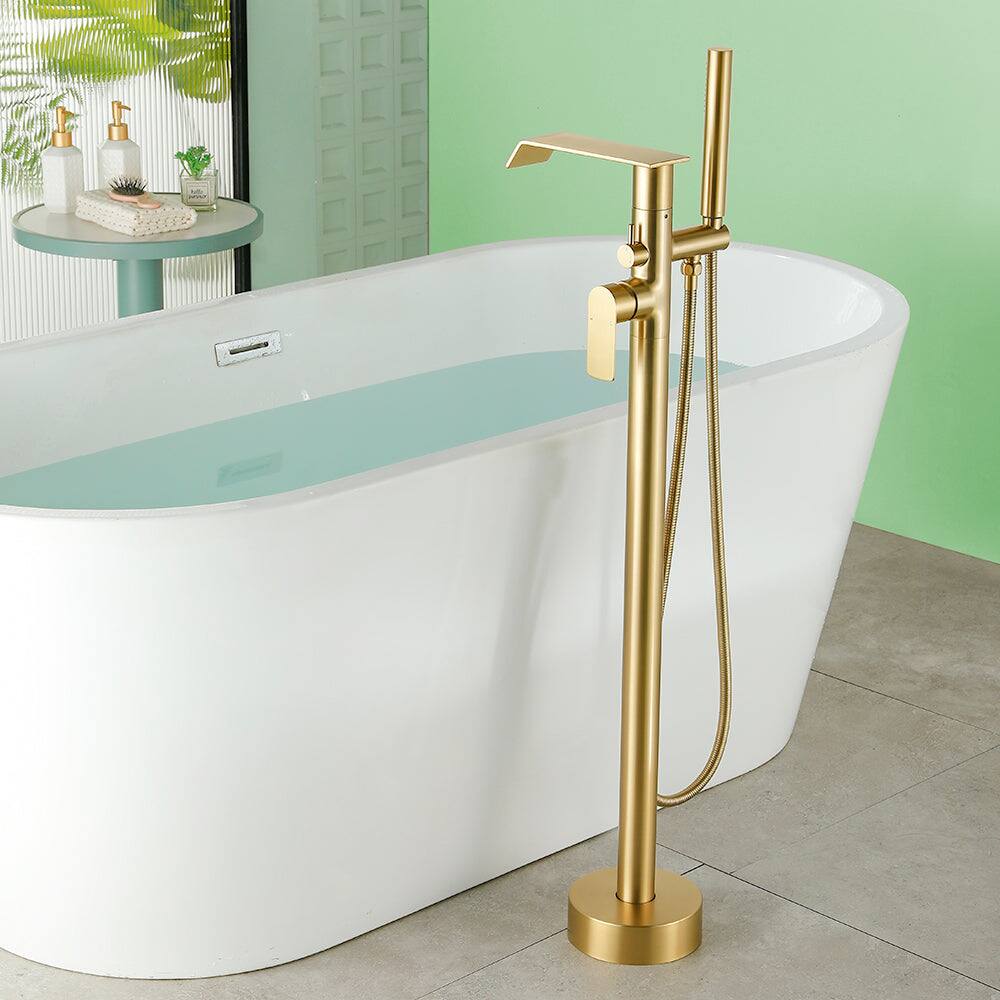 Alt View 4. Boyel Living - Black Bathtub Faucet 2-Function Brass Pressure Balance Valve 3-Function Hand Shower 1.5m PVC Hose - Brushed Gold.