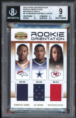 McCluster/Thomas/Dez Bryant 2010 Panini GG Rookie Orien Material Triple #9 BGS 9