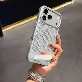 Dteck - Heat Dissipation Case for Apple iPhone 18 Pro Max with Foldable Hidden Kickstand,Shock-absorbent TPU Frame Hard PC Cover - Silver