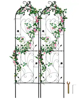 VEVOR - Garden Trellis for Climbing Plants, 60 x 15 in, 2 Packs Rustproof Metal Garden Flower Trellis, Outdoor Climbing Trellis - Black