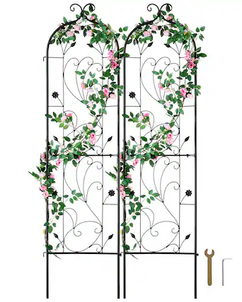 Front. VEVOR - Garden Trellis for Climbing Plants, 60 x 15 in, 2 Packs Rustproof Metal Garden Flower Trellis, Outdoor Climbing Trellis - Black.