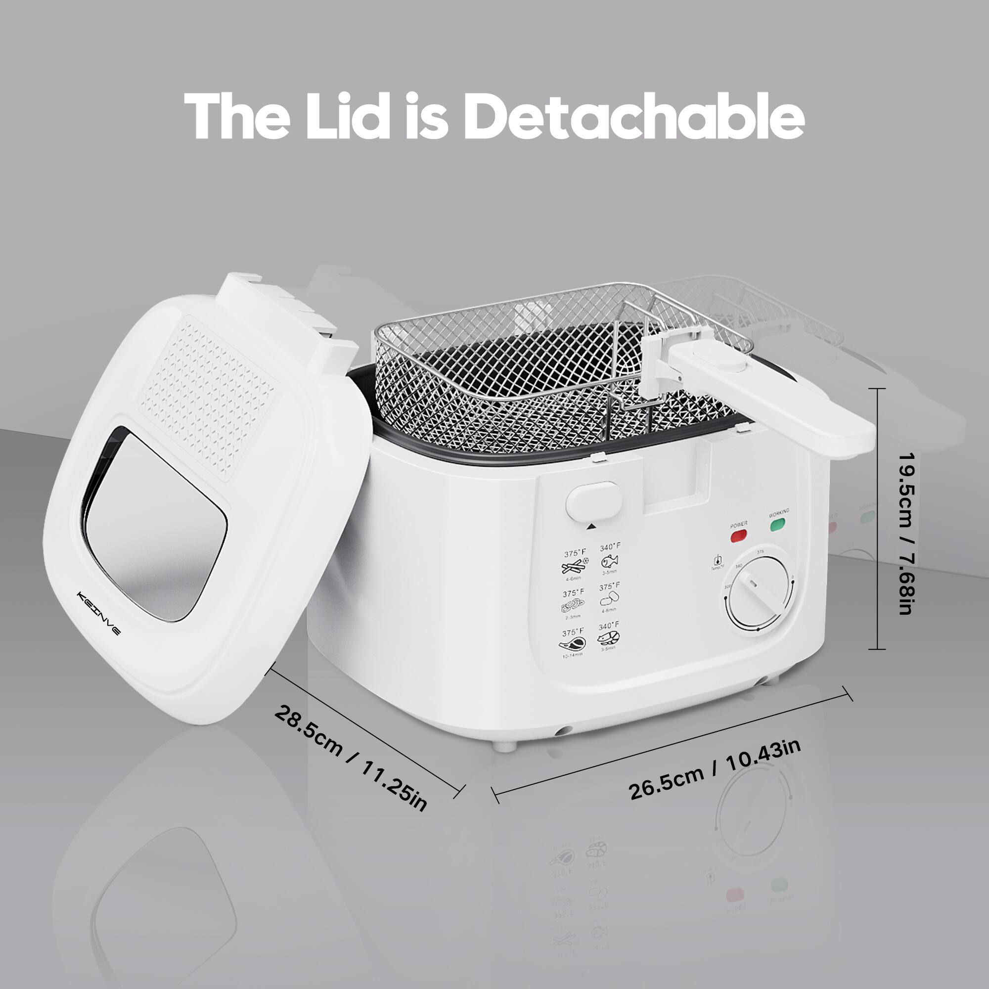 The Lid is Detachable KEENV YS 374Y DTY 378F M4g1e 378F S nO KORN 19.5cm / 7.68in 28.5cm / 11.25in 26.5cm / 10.43in