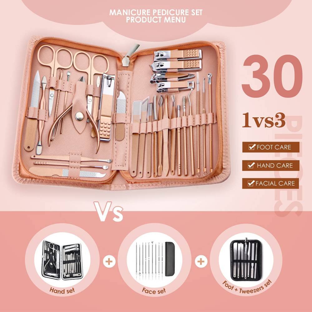 MANICURE PEDICURE SET  
PRODUCT MENU  

30  
1vs3  

FOOT CARE  
HAND CARE  
FACIAL CARE  

Vs  

Hand set  
+  
Face set  
+  
Foot + Tweezers set