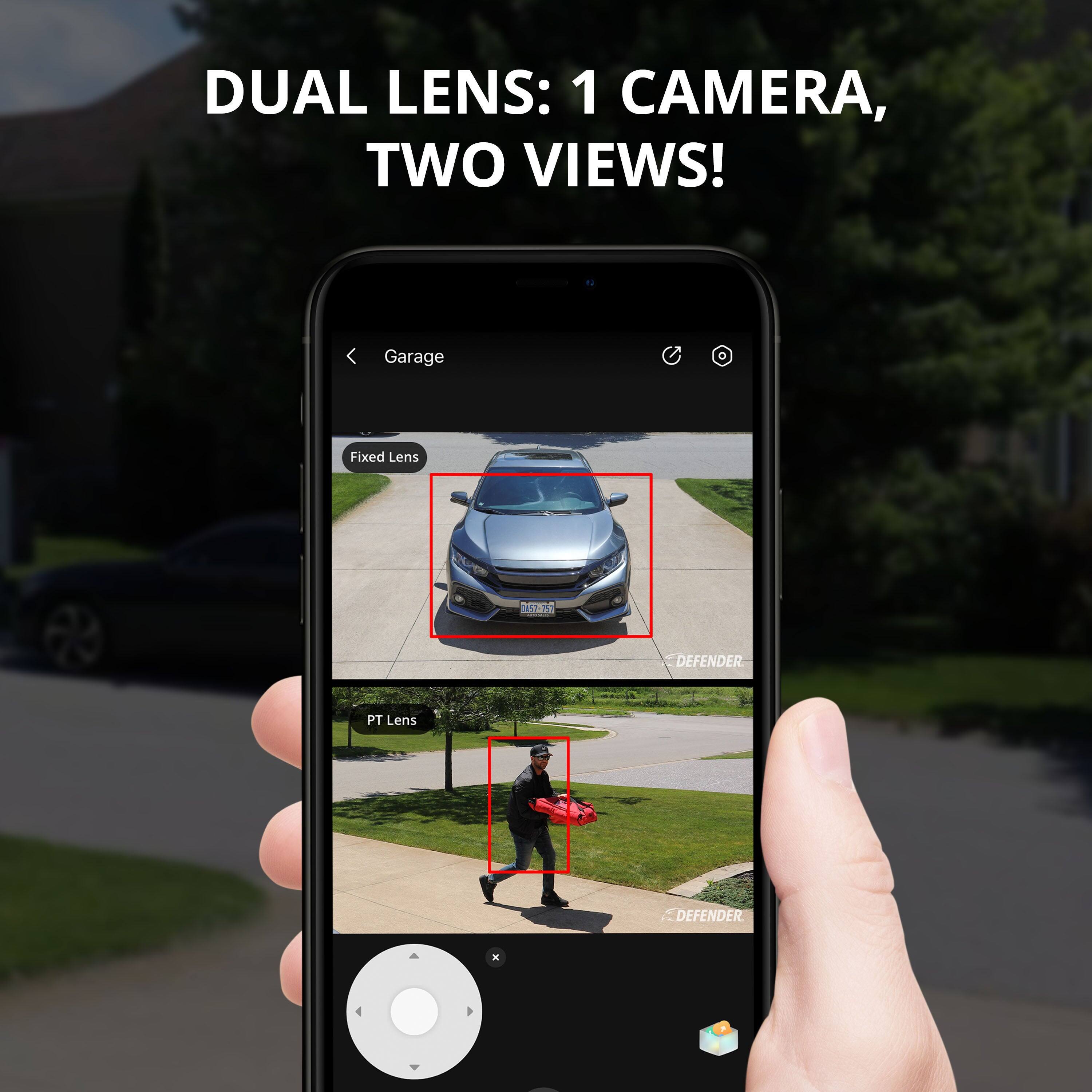 DUAL LENS: 1 CAMERA, TWO VIEWS! Garage C Fixed Lens DEFENDER PT Lens DEFENDER A