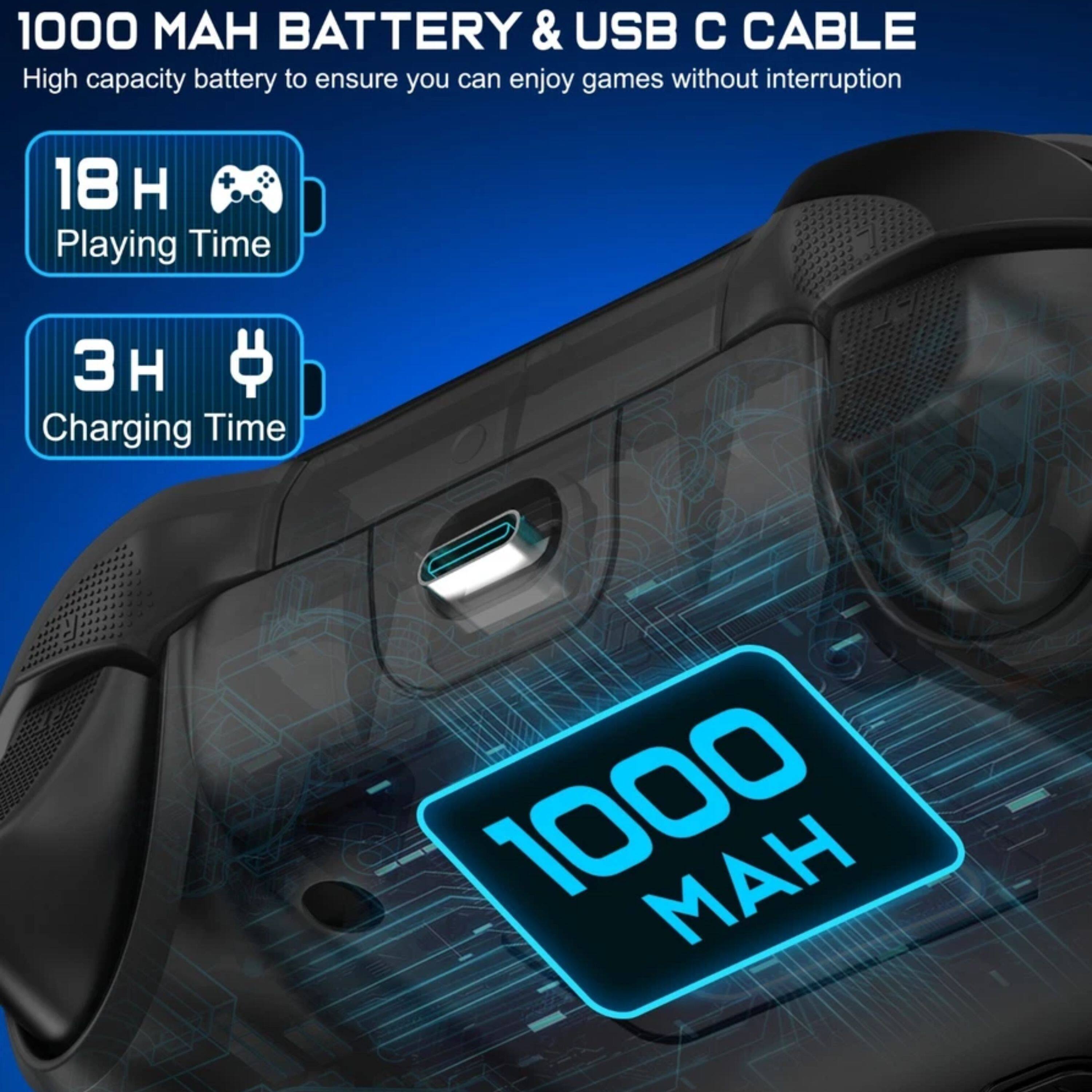 1000 MAH BATTERY & USB C CABLE

High capacity battery to ensure you can enjoy games without interruption

18 H Playing Time

3 H Charging Time
