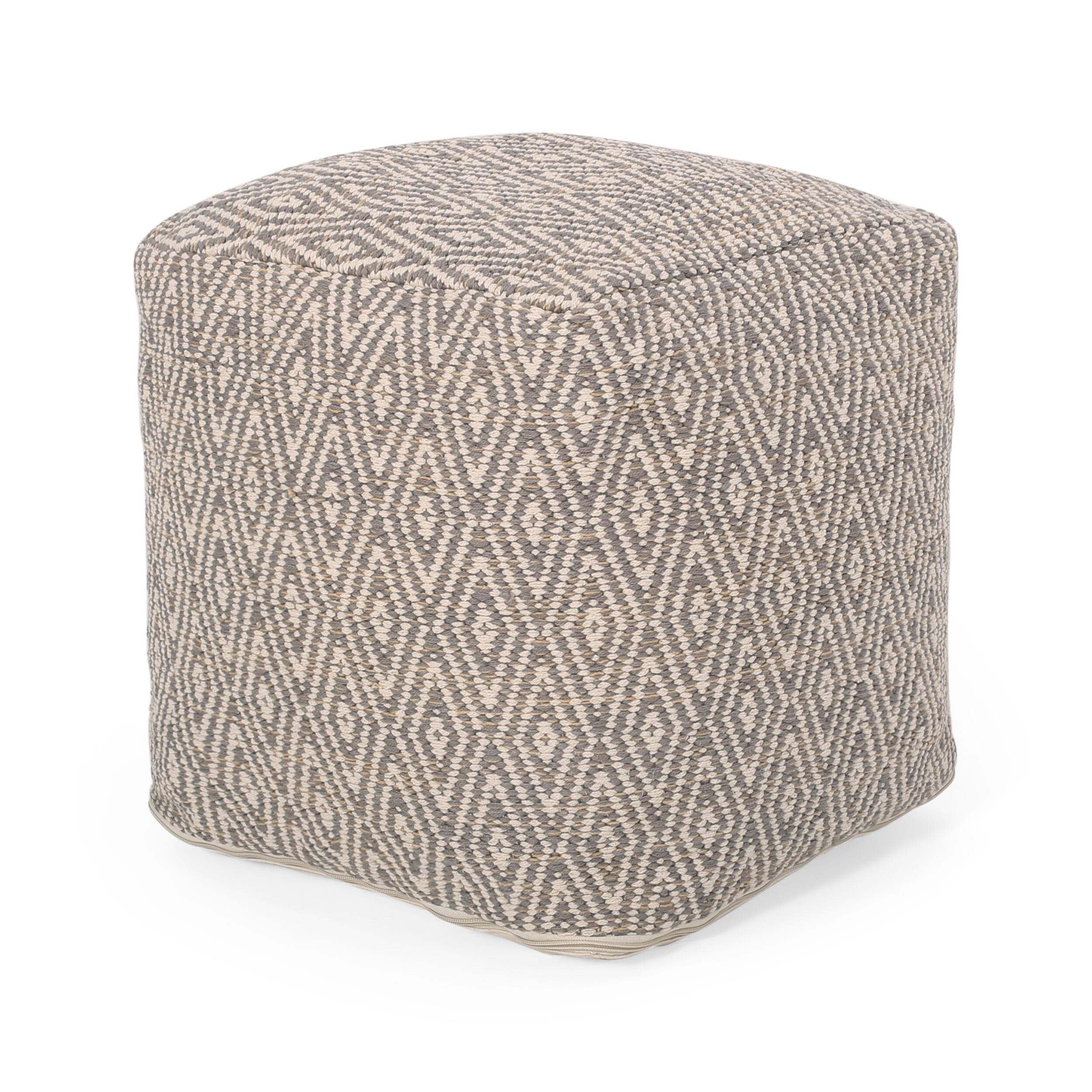 Angle. Tiramisubest - Handcrafted Cotton Pouf in Beige and Yellow - Beige|yellow.