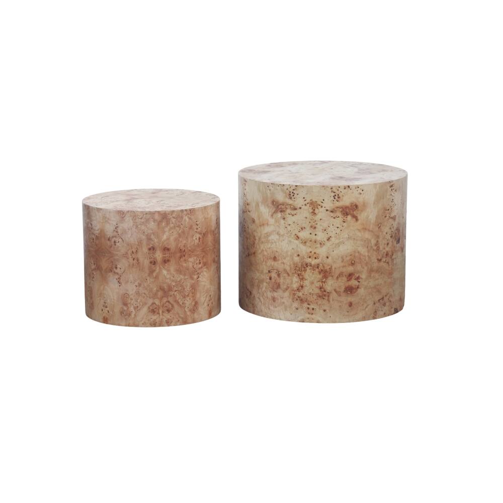 Back. Loheer - Loheer Nesting Coffee Table Set of 2 Modern Round Natural Burl Wood Drum Side Accent Tables for Small Spaces Living Room - Natural Burl.