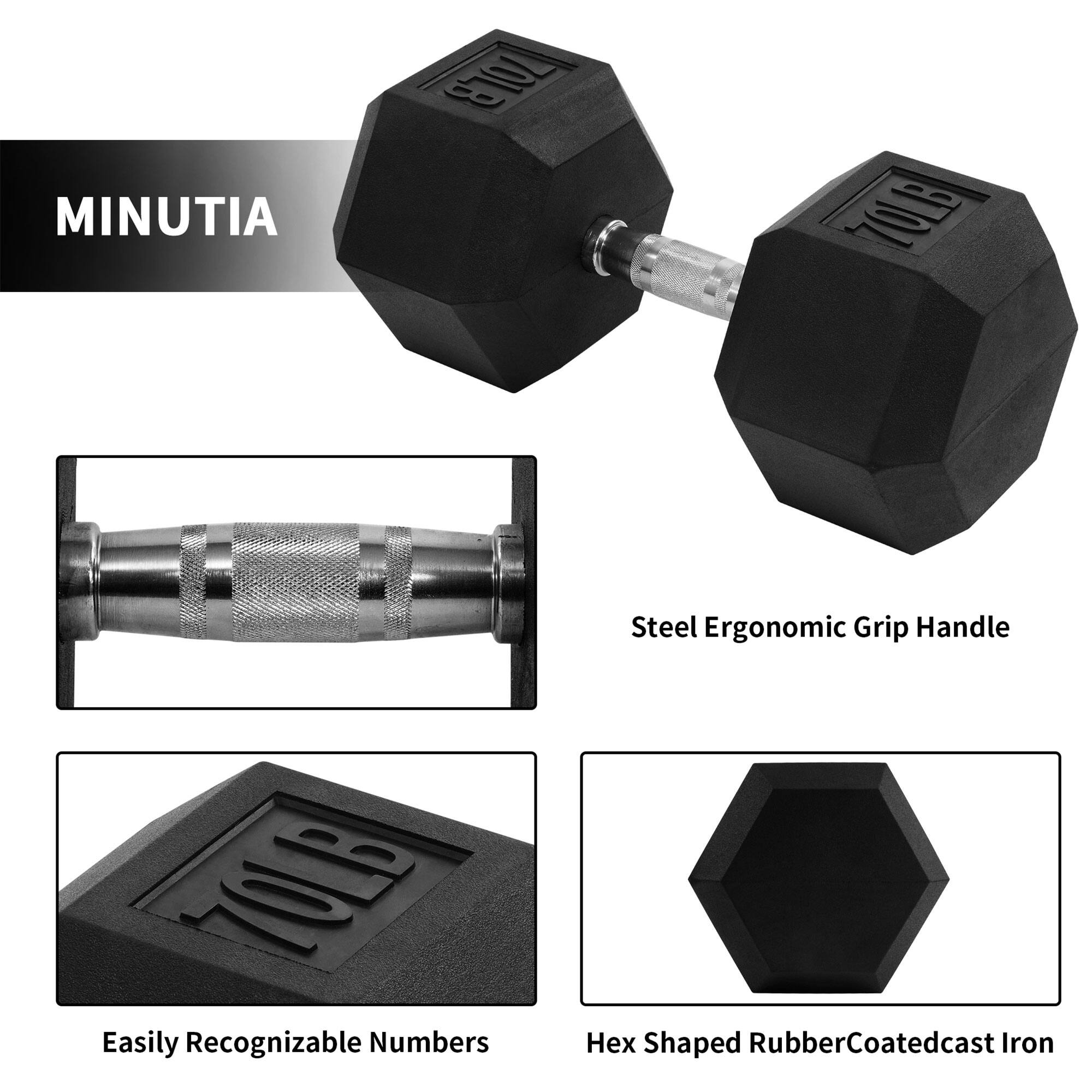 MINUTIA

- Steel Ergonomic Grip Handle
- Easily Recognizable Numbers
- Hex Shaped Rubber Coated Cast Iron
