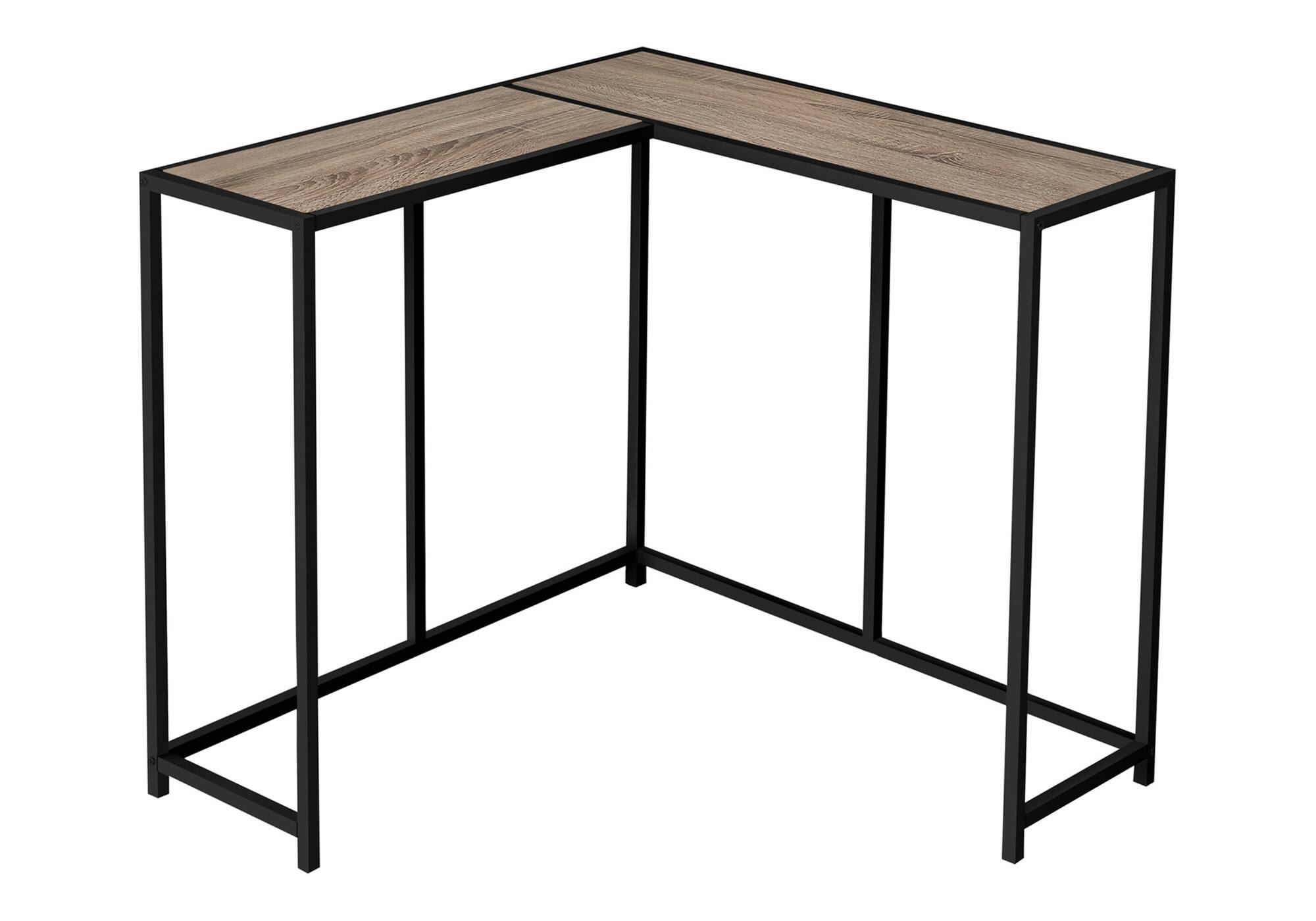 Angle. TinyHomie - Accent Table Console Entryway Narrow Corner Living Room Bedroom Brown Laminate Black Metal Contemporary Modern - taupe.