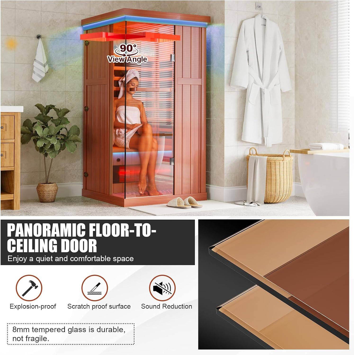 90° View Angle PANORAMIC FLOOR-TO-CEILING DOOR

Enjoy a quiet and comfortable space

Explosion-proof
Scratch proof surface
Sound Reduction

8mm tempered glass is durable, not fragile.