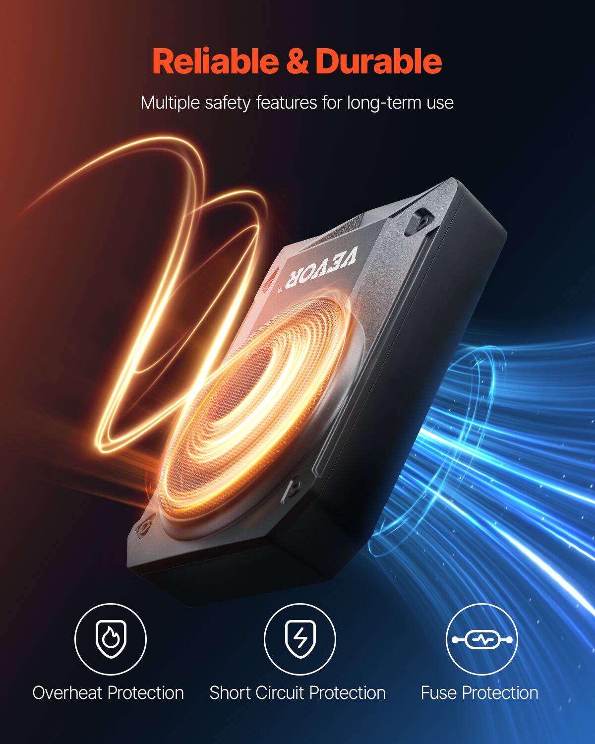 Reliable & Durable  
Multiple safety features for long-term use  

Overheat Protection  
Short Circuit Protection  
Fuse Protection