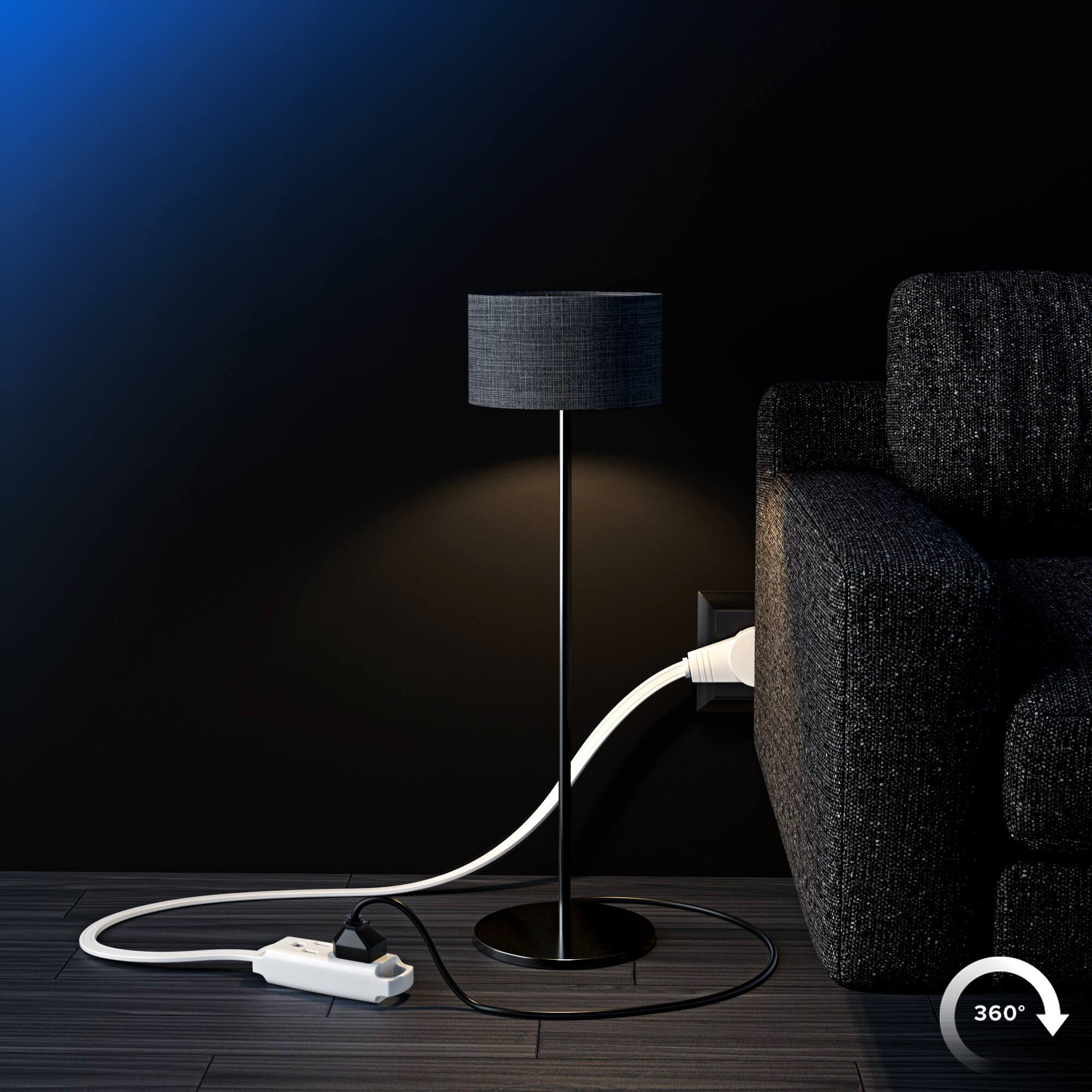 Alt View 8. Maximm - 360 Degree Rotating Flat Extension Cord 1 Ft Multi 3 Outlet Power Cord Grounded 16 AWG UL Certified - White.