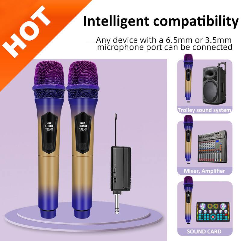 Intelligent compatibility  
HOT  
Any device with a 6.5mm or 3.5mm microphone port can be connected  

- Trolley sound system  
- Mixer, Amplifier  
- SOUND CARD