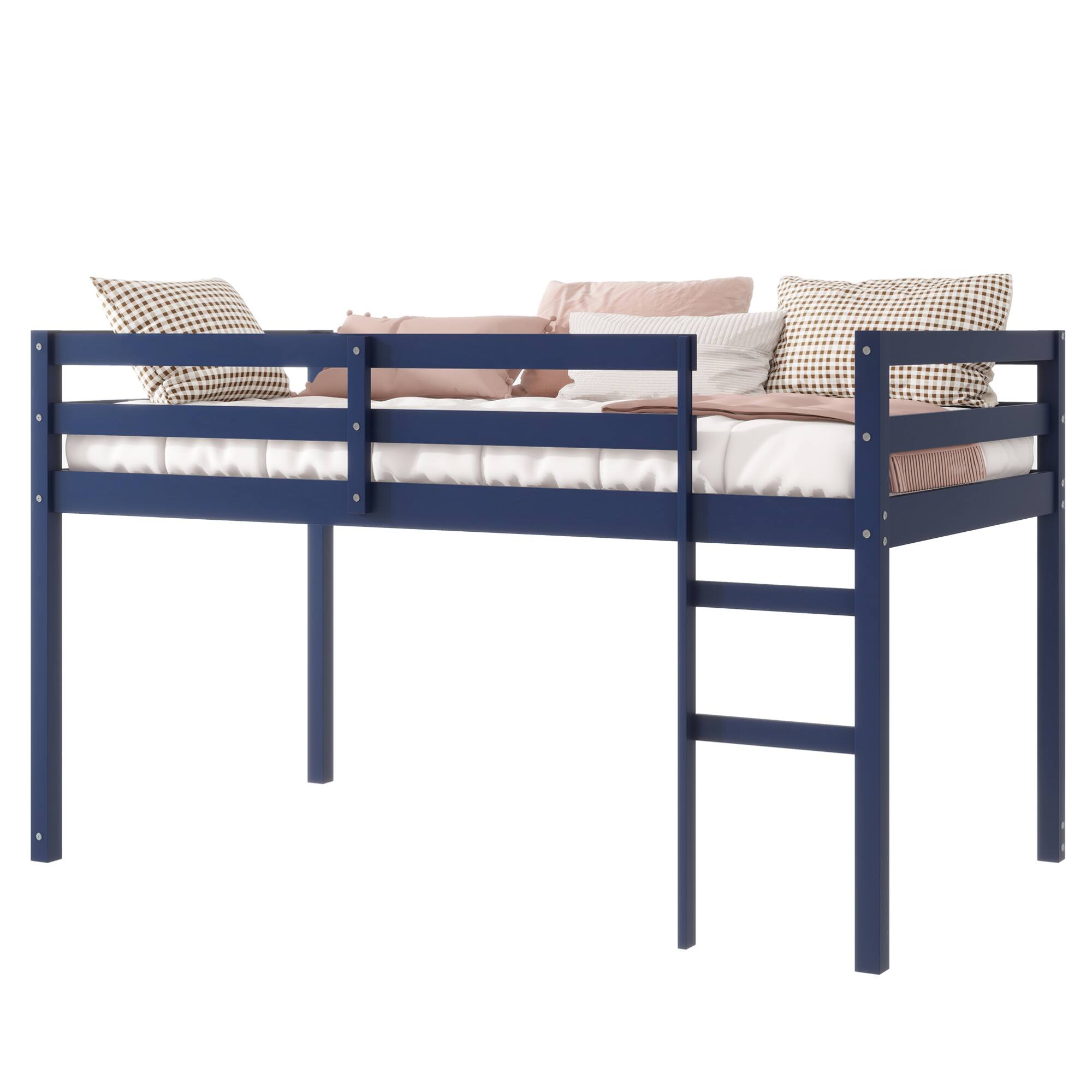 Alt View 9. GOODSILO - Solid Wood Twin Loft Bed with Ladder and Strengthened Slats for Enhanced Stability and Space Optimization - Blue.