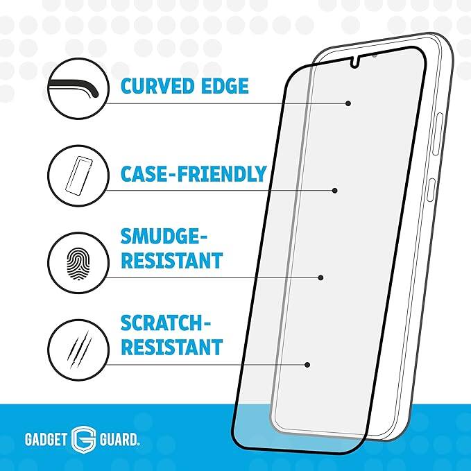 CURVED EDGE CASE-FRIENDLY SMUDGE-RESISTANT SCRATCH-RESISTANT GADGET GUARD.